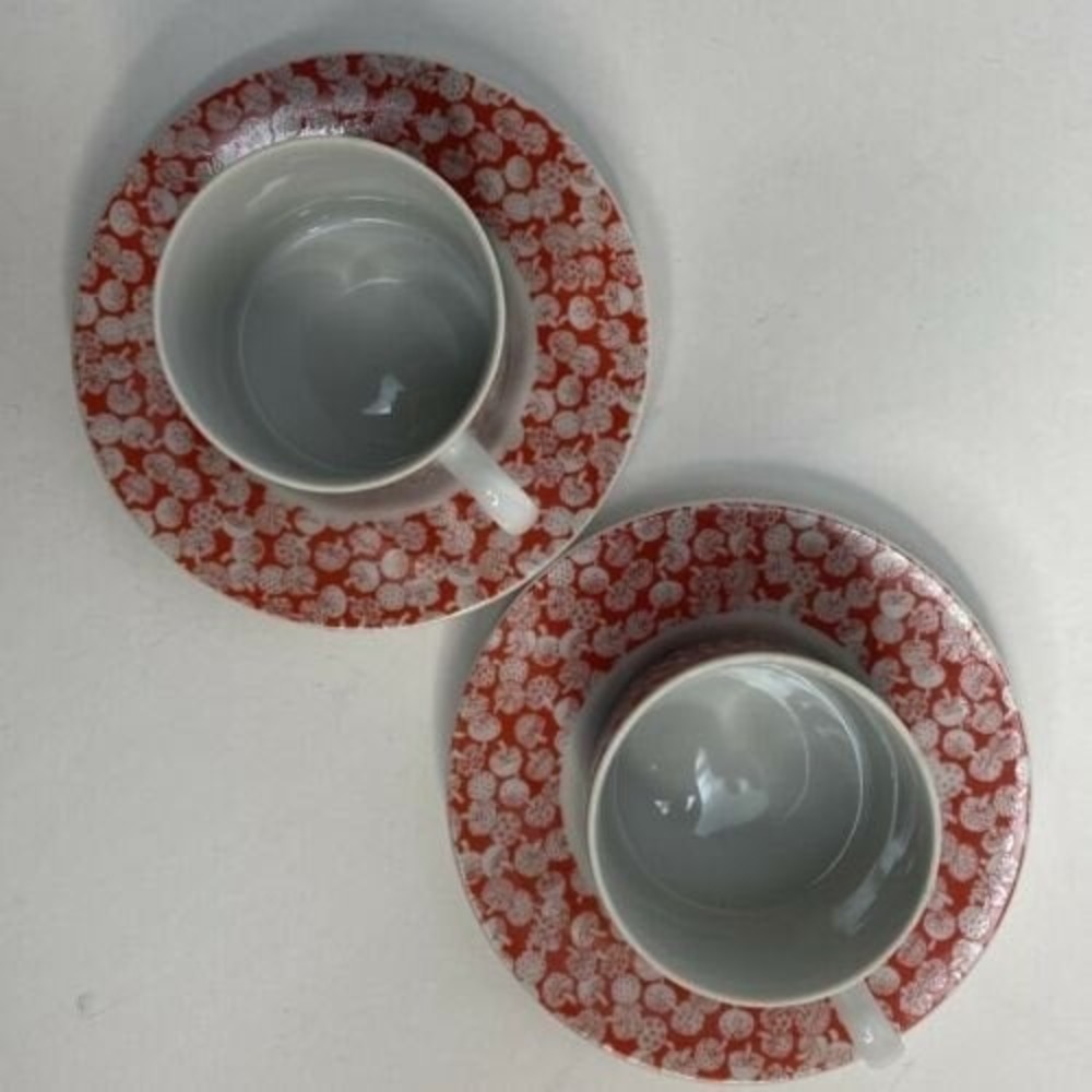 Vintage Gloria Vanderbilt 2 Piece Set Demi Teacups & Saucers Mushrooms Reds - Picture 10 of 10